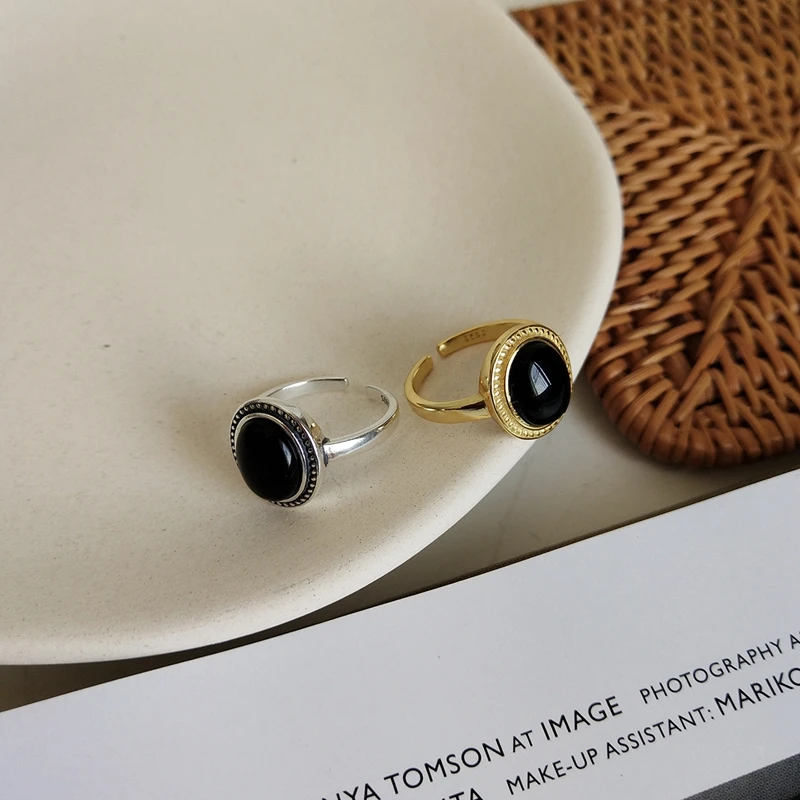 Женское Винтажное кольцо с черным агатом LouLeur элегантное круглое ювелирное