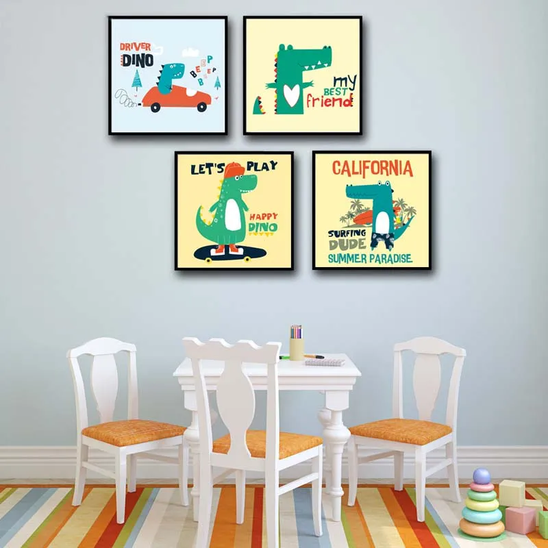 Cute Cartoon Animals Poster Nordic Style Printing Wall Dinosaur Crocodile Canvas Painting Art Children Room Living Decor | Дом и сад
