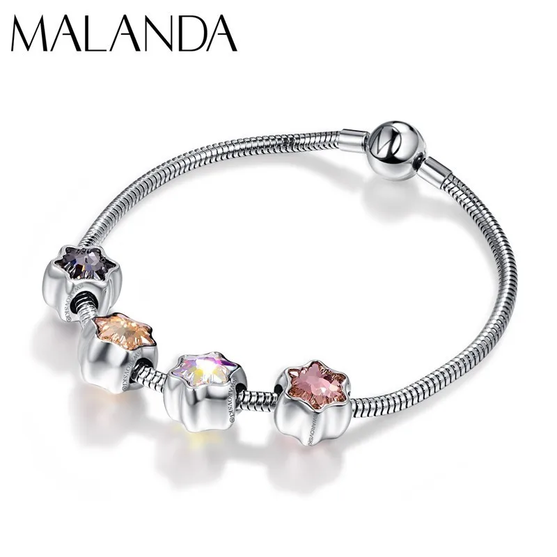 Кристалл от Swarovski двусторонний BeCharmed Эдельвейс бусины серебряный заказной Шарм браслет для женщин Свадебные ювелирные изделия подарок - Окраска металла: Multicolor
