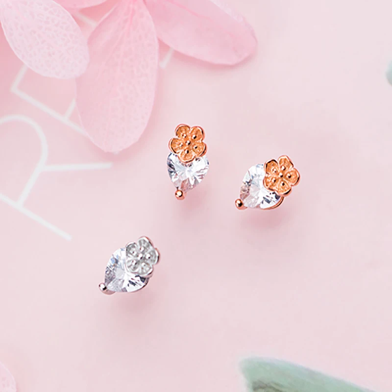 INALIS New Delicate Simple Design S925 Sterling Silver Flower with Waterdrop Clear Single CZ Stone Crystal Stud Earrings Girls | Украшения