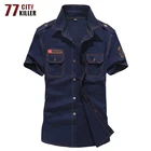 Рубашка мужская с короткими рукавами, хлопковая рубашка в стиле милитари с повязкой на руку, со множеством карманов, размера плюс, лето M-6XL