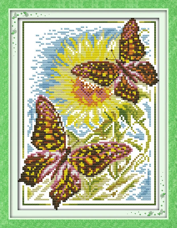 

The butterfly sunflower cross stitch kit cartoon 11ct count canvas stitches embroidery DIY handmade needlework plus