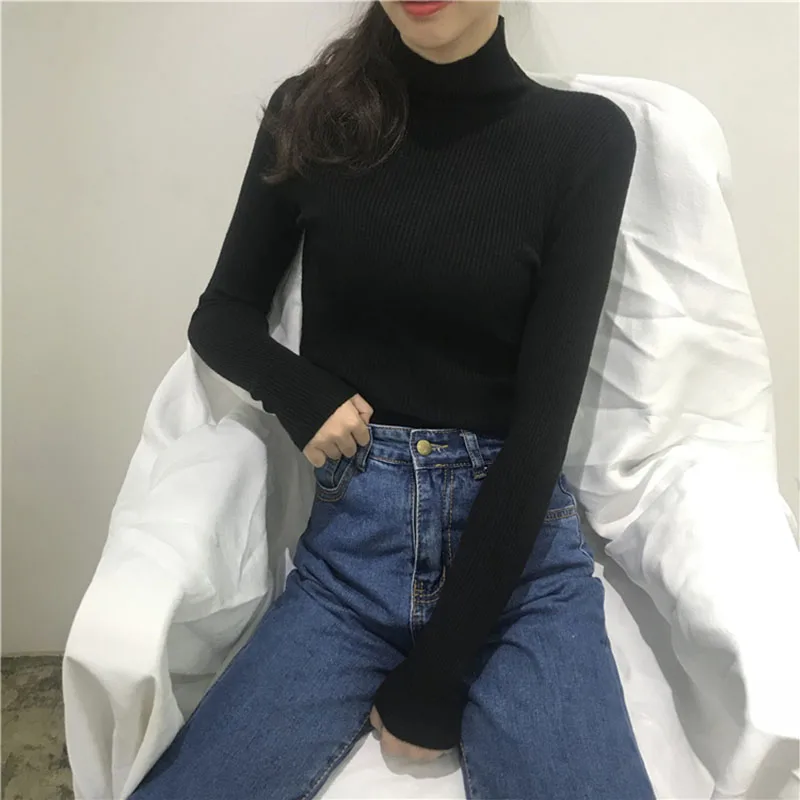 New Glitter Turtleneck Women Pullover Sweater High Elasticity Knitted Ribbed Slim Jumper Autumn Winter Basic Female | Женская одежда
