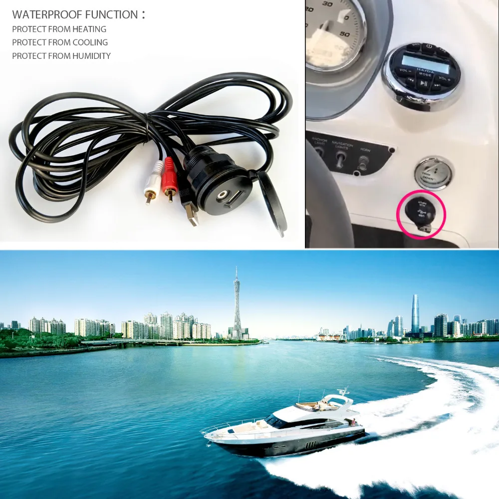 HASDA оптовая продажа морской USB RCA AUX Интерфейс Удлинительный кабель PortAudio
