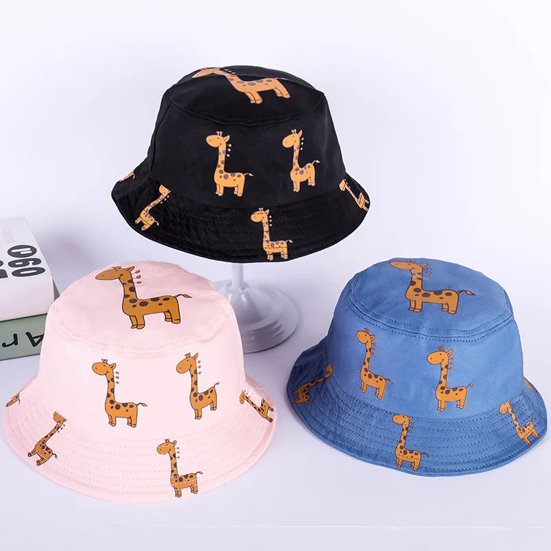 Cotton Jirafa Print Sun Flat Bucket Hats Unisex Outdoor Beach Caps Korean Cartoon Lovely Giraffe For Photo YY162 | Аксессуары для