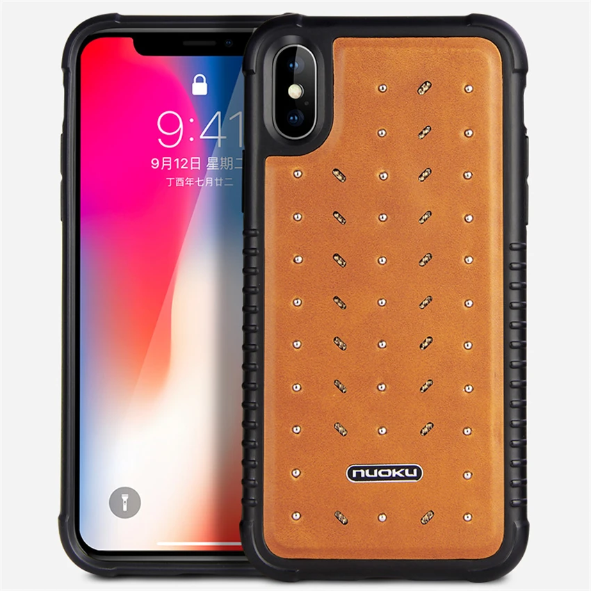 Роскошный чехол из натуральной кожи для телефона iPhone 7 8 Plus X металлическая заклёпка нескользящая Мягкая задняя крышка из ТПУ для samsung note9