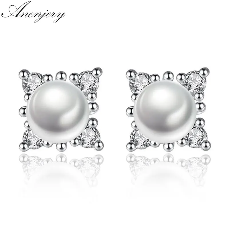 Женские серьги в виде снежинки ANENJERY гвоздики цветка с жемчугом|flower stud earrings|stud