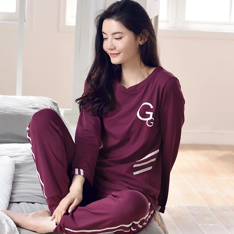 Осенне зимние женские пижамные комплекты из двух предметов чистого хлопка
