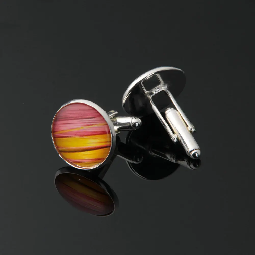 1 pair World Map Cufflinks Silver plated Old Cuff links for men and women Yellow Vintage round glass cufflinks 36 | Украшения и