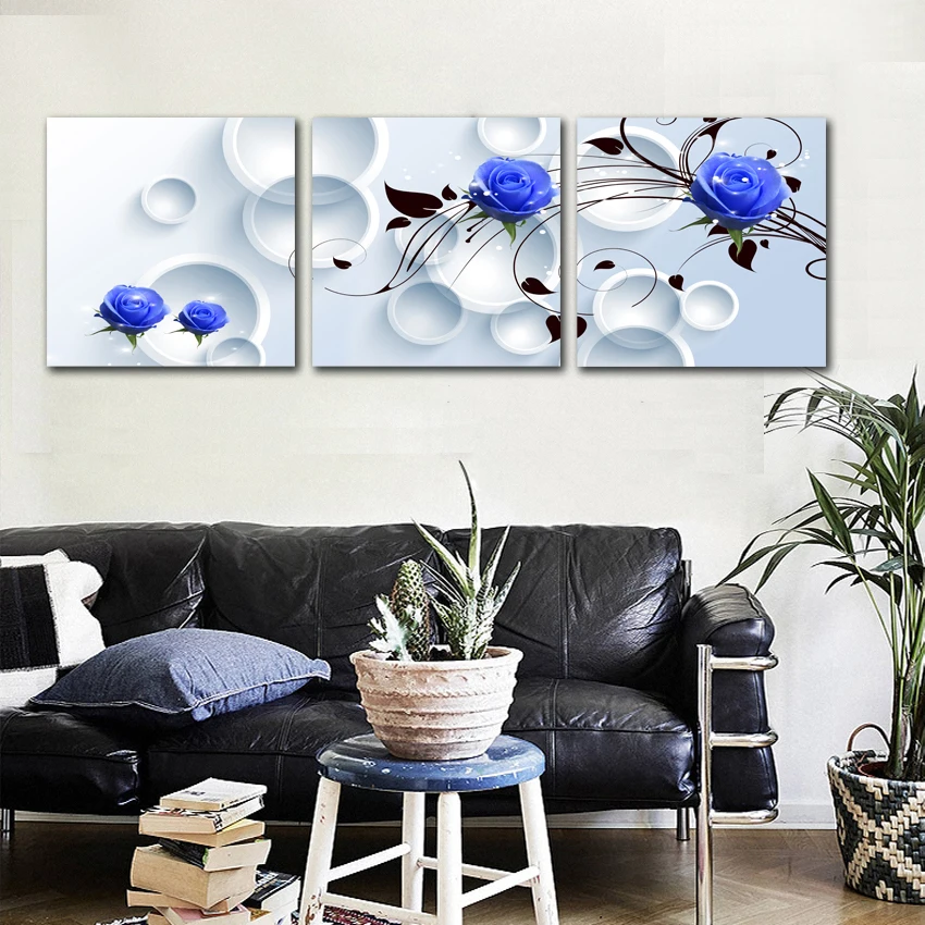 Настенное искусство, цветок, холст, живопись 3D, синяя Роза, настенное украшение, живопись, картина для гостиной, настенное искусство, холст R314
