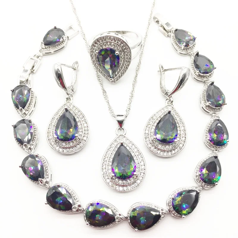Женский комплект из колье и серёг серебра 925 пробы|jewelry sets wedding|silver jewelry setjewelry |