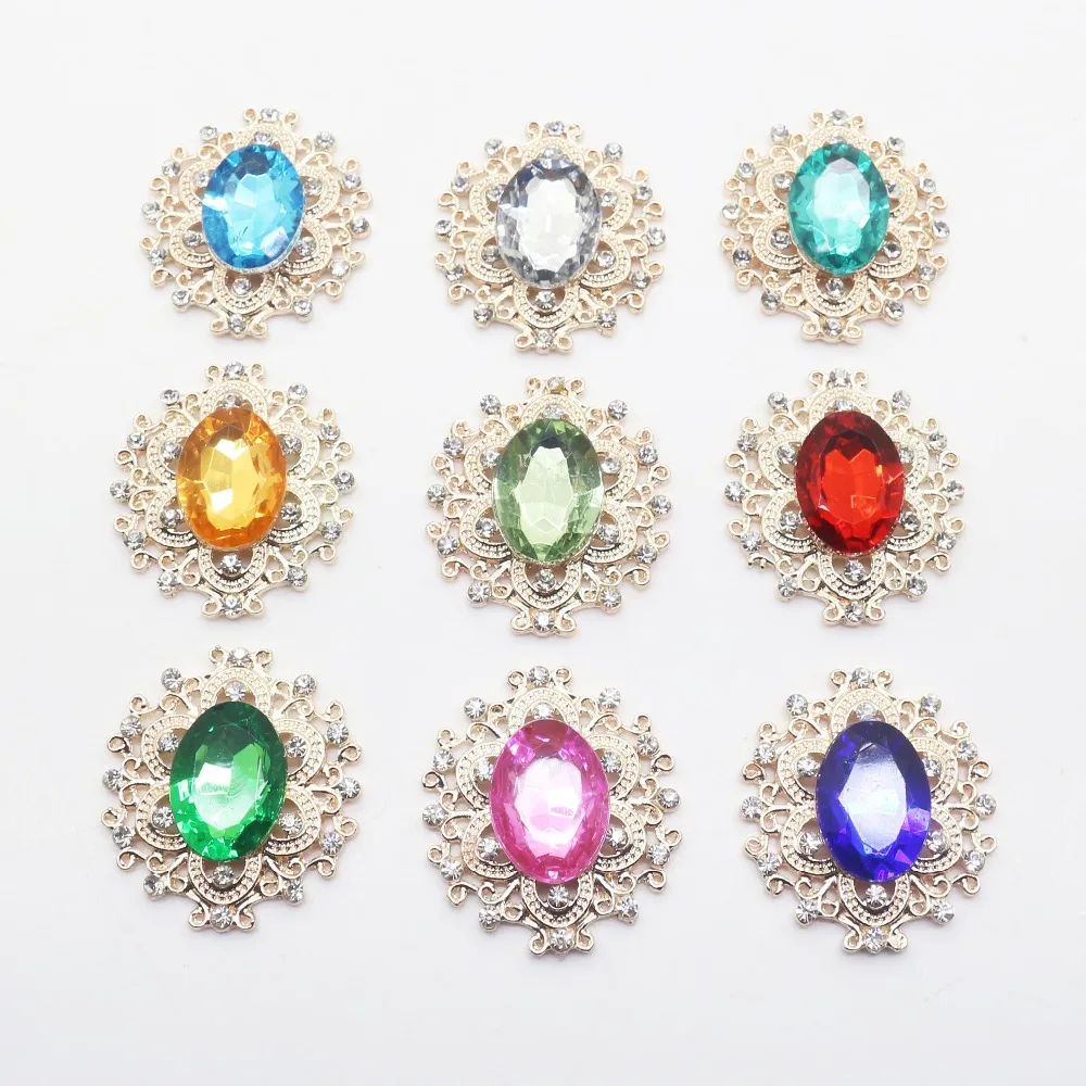 

New 10PCS 32*30MM Multi-color Metal Button Oval Rhinestone Wedding Decoration Shiny Matching DIY Craft Decoration Material