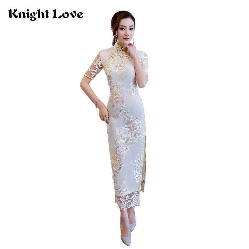 Новые сексуальные кружевные женские длинные Cheongsam вышитые китайские