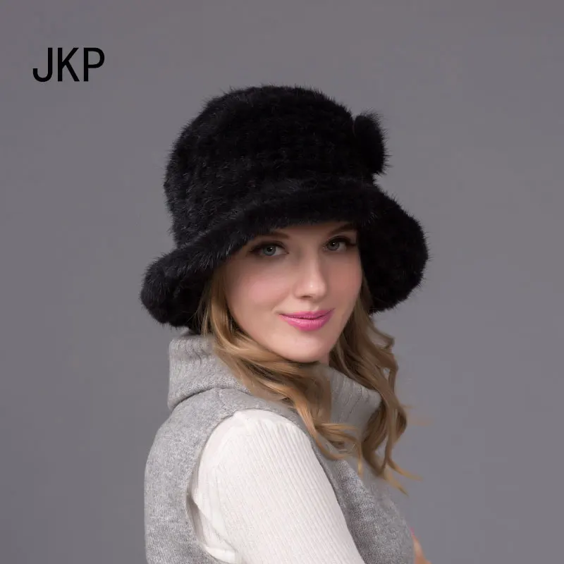 JKP 2018 зимняя женская теплая шапка стильная вязаная норковая меховая с цветами
