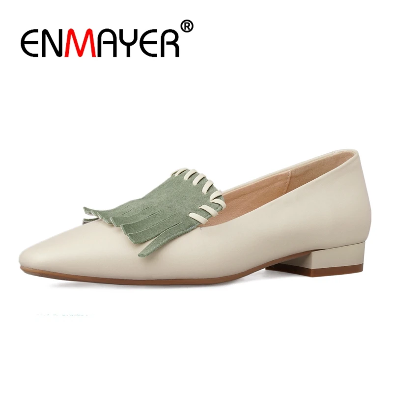 

ENMAYER Square Heel Genuine Leather Casual Slip-On Calzado Mujer Tacones Mujer Womens Shoes Size 34-39 ZYL2662