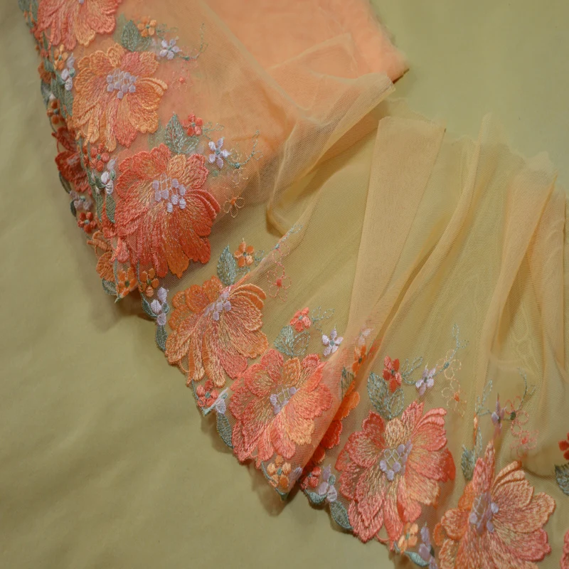 20cm (2yds/lot)blue~orange big shiny silk embroidery floral Venise Venice Lace Trim Applique Sewing Craft 2018011405 | Дом и сад