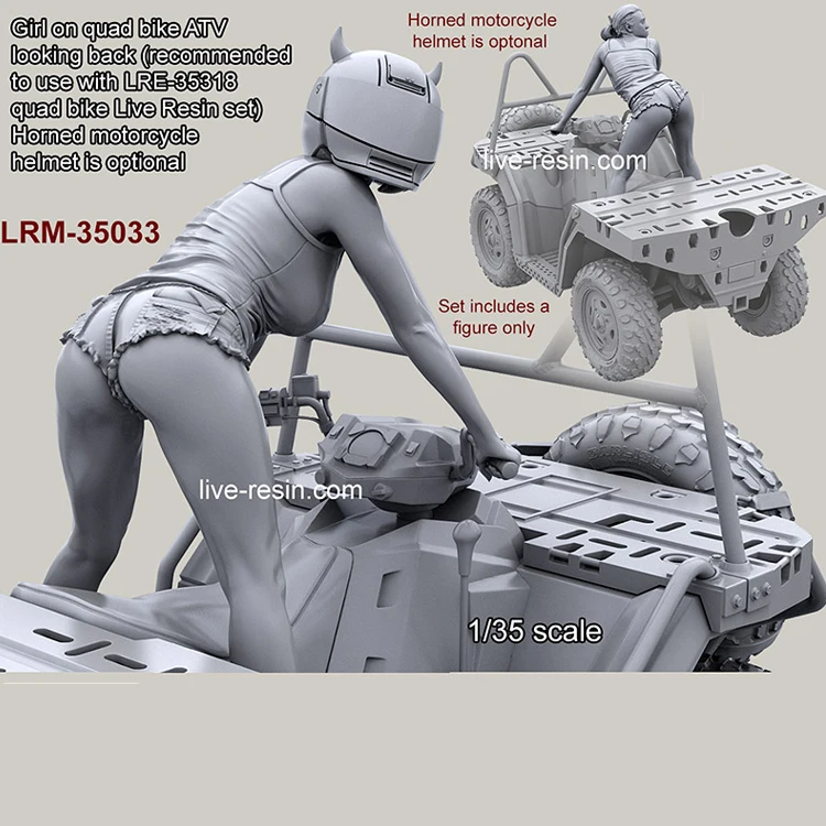 

1/35 Girl rider on ATV quad bike looking back, 2 heads, No ATV locomotive, Resin Model Soldier GK, Unassembled and unpainted kit