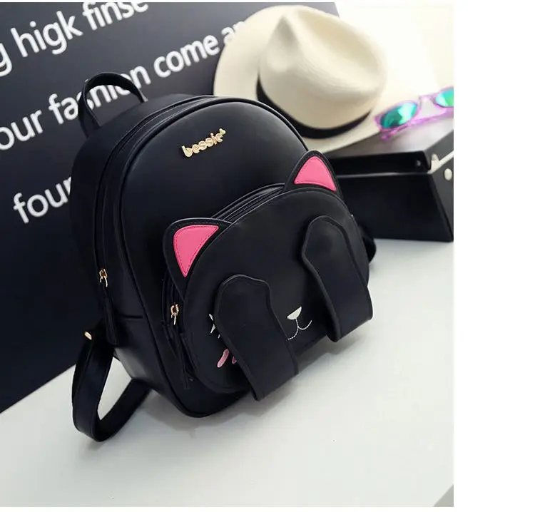 Забавные кошачьи ушки, холщовые сумки на плечо для женщин, Mochila, милый рюкзак с котом, школьный женский рюкзак из искусственной кожи, рюкзаки для девочек-подростков, F-63