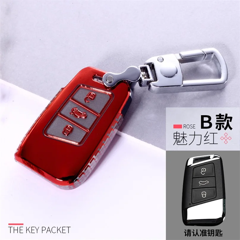 TPU Car Key Cover For Volkswagen VW Tiguan Passat T-ROC GOLF GTI Octavia TOURAN Fabia POLO MAGOTAN SANTANA Holder Keychain RING |