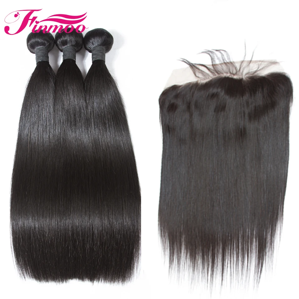 Бразильские волосы remy weave Связки прямой натуральный цвет 13*6 Фронтальная застежка