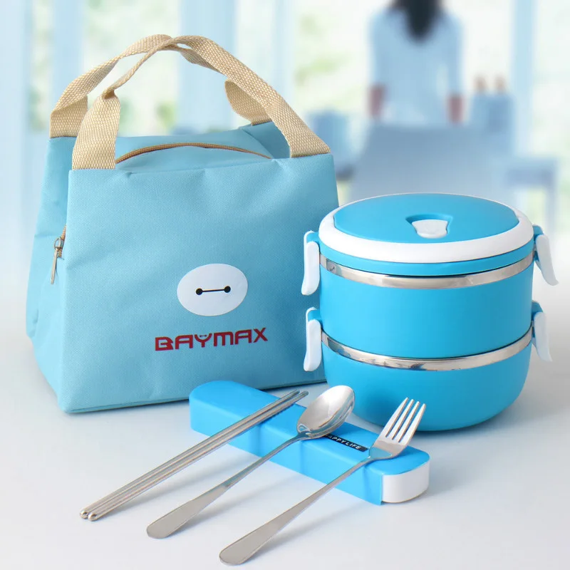 Blue 2 Layer Горячая Ланч-бокс для детей школы детей 304 из нержавеющей стали пищевой контейнер пластиковая коробка для бенто термальный Ланчбокс - Цвет: Blue 2 Layer