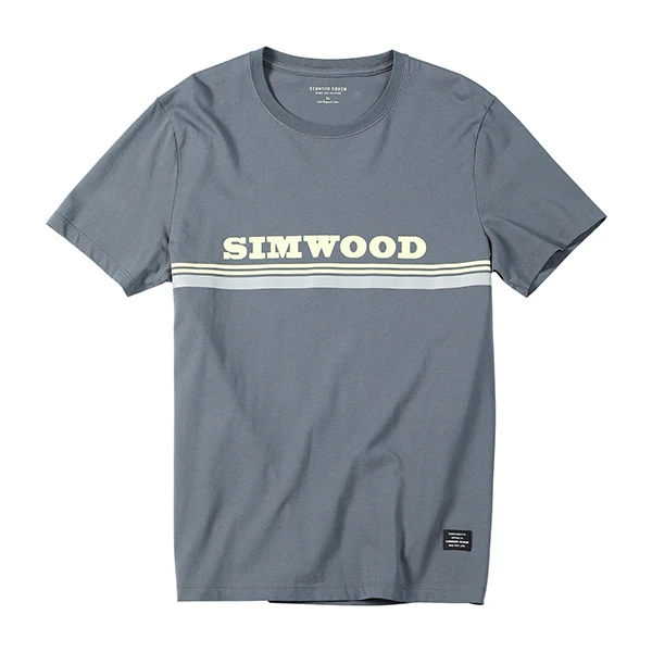 SIMWOOD, летняя новинка, хлопок, модная футболка, мужская, с принтом, модная, высокое качество, топы, брендовая одежда, футболки, 190131 - Цвет: Серый