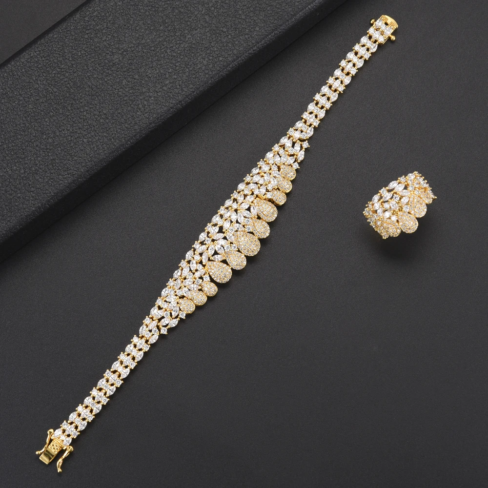

Delicate African Wedding Jewelry Sets For Women Teardrop Big Choker CZ Necklace Earrings Bracelet Ring Jewelry Sets For Bride