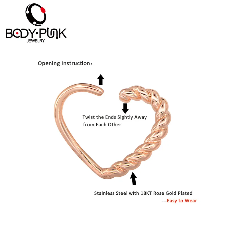 Тело панк 16G Многофункциональный в форме сердца витой фотокольцо искусственное