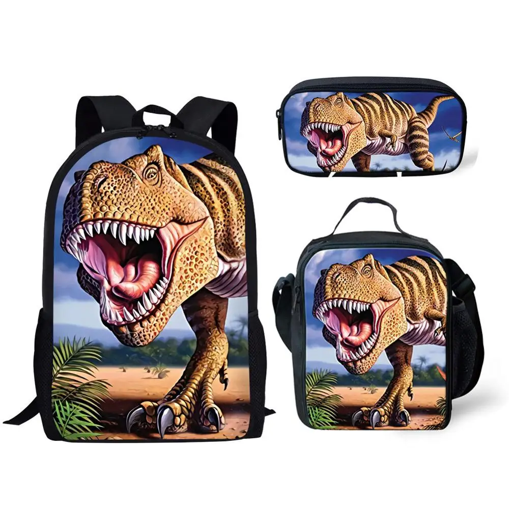 

NOISYDESIGNS Boys Dino School Bags Kids Tyrannosaurus Rex Dinosaur Printing School Backpack Children 3pcs/set Schoolbag Bolsa