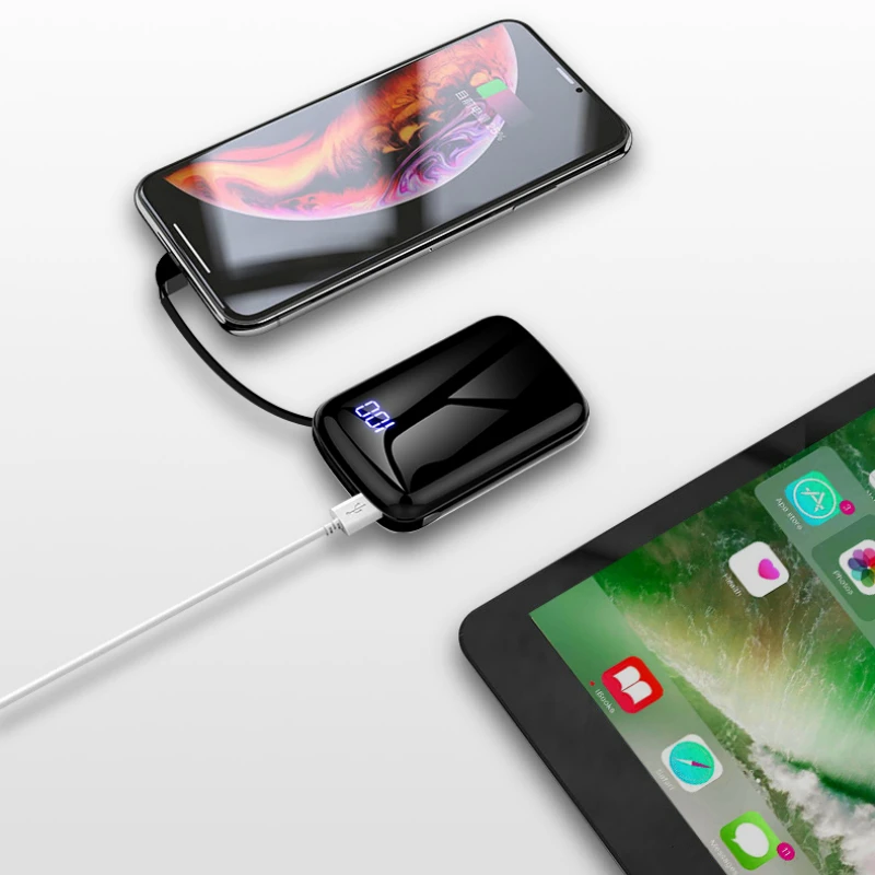 Для Сяо Ми 20000 mAh Мощность банк съемный кабель Внешний Батарея мини Мощность Bank ультра тонкий Портативный Зарядное устройство для iPhone6 7 8 X