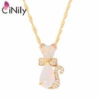 cinily created white fire opal cubic zirconia yellow gold color wholesale cat for women jewelry pendant necklace od6488