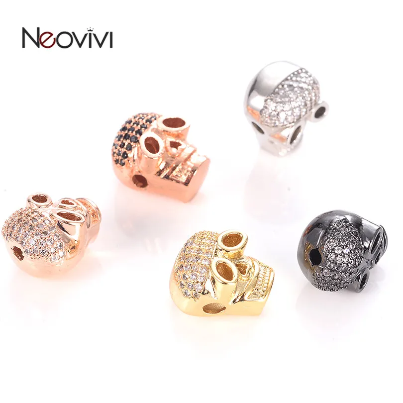 Neovivi Skull Beads for Beadwork Pave White CZ Big Eyes Heart Nose Copper Spacer Bead Jewelry Making DIY Bracelets Connector | Украшения и