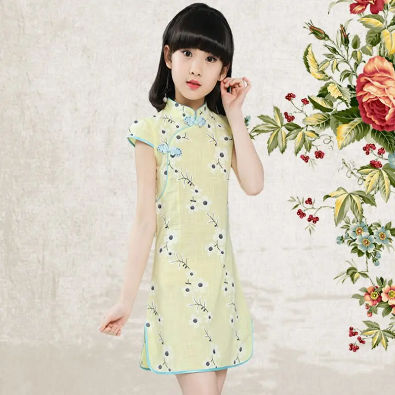 Для девочек Детская Cheongsam Китайский Ципао бальное платье Костюмы лето