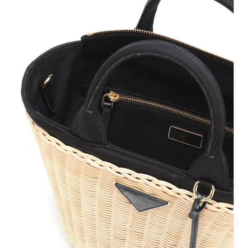 Women's bag luxury handbags rattan Straw crossbody bags for women Genuine Leather beach basket bags original brand designer