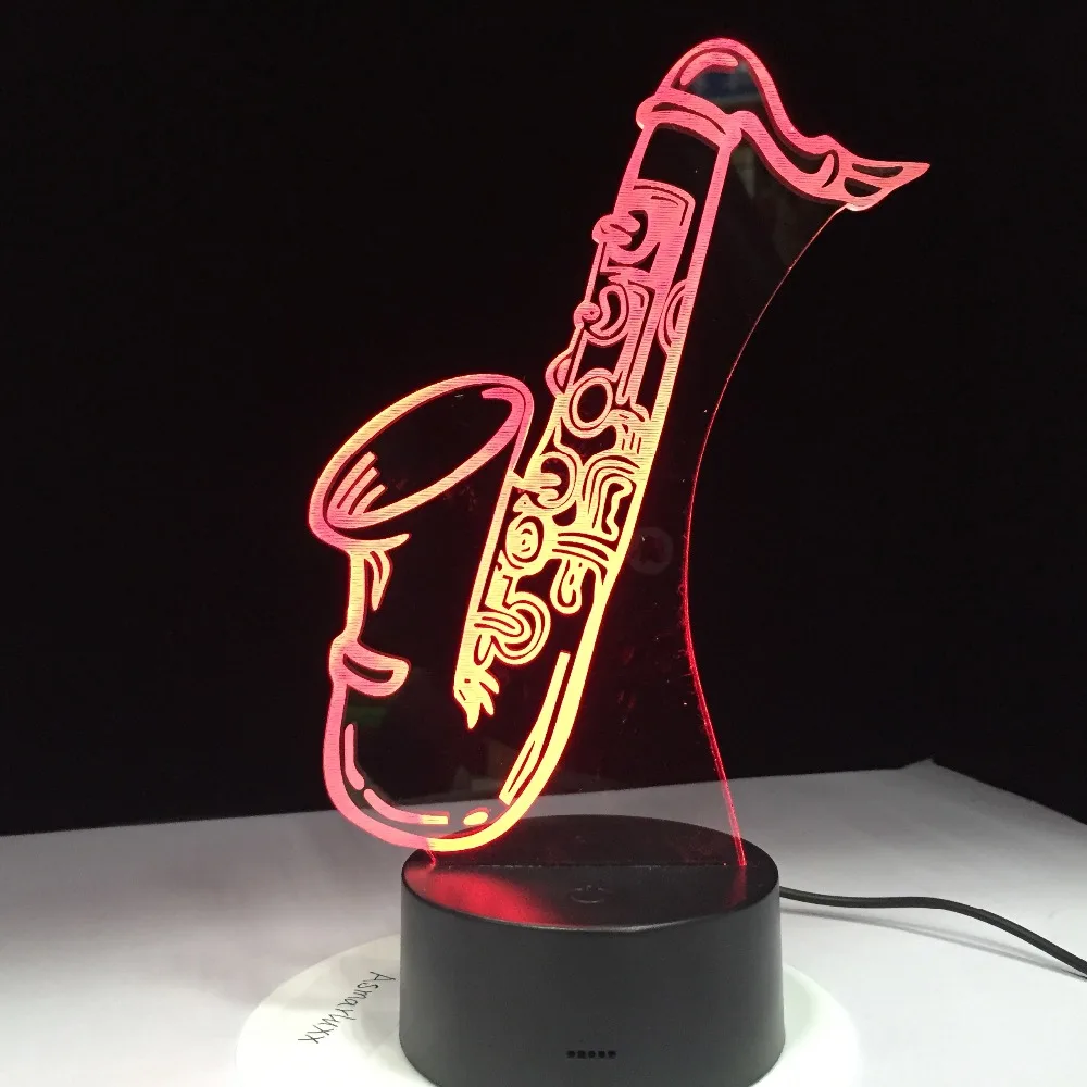 Saxphone настольная лампа 3D светодиодный ночной Светильник SaxMusical инструмент