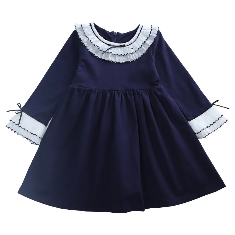 Girls Dress 2018 New Autumn Casual Long Sleeve bow Turn-down Collar Design kids dresses for children Clothes | Детская одежда и