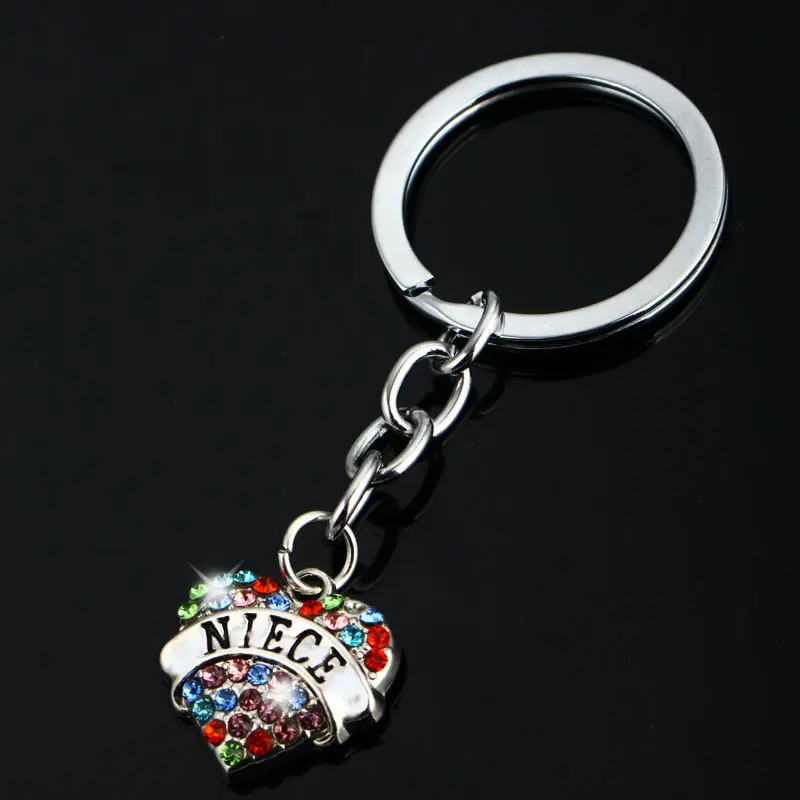 Брелок для ключей с кристаллами в виде сердца мамы Наны племянницы тети сестры -