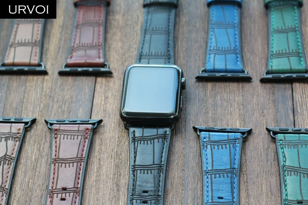 URVOI ремешок для часов аpple series 3 2 1 прочный мягкий ремешок из натуральной кожи для браслет для iwatch бамбуковый дизайн комфортные ощущения