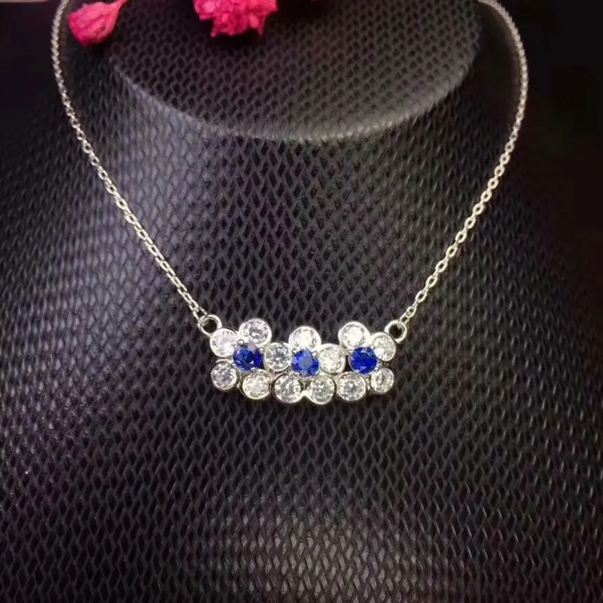 Ожерелье из натурального сапфира круглое 3 мм сапфир Шри-Ланки серебро 925 пробы