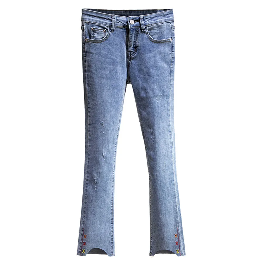 Женские рваные джинсы большого размера с вышивкой джинсовые брюки со средней