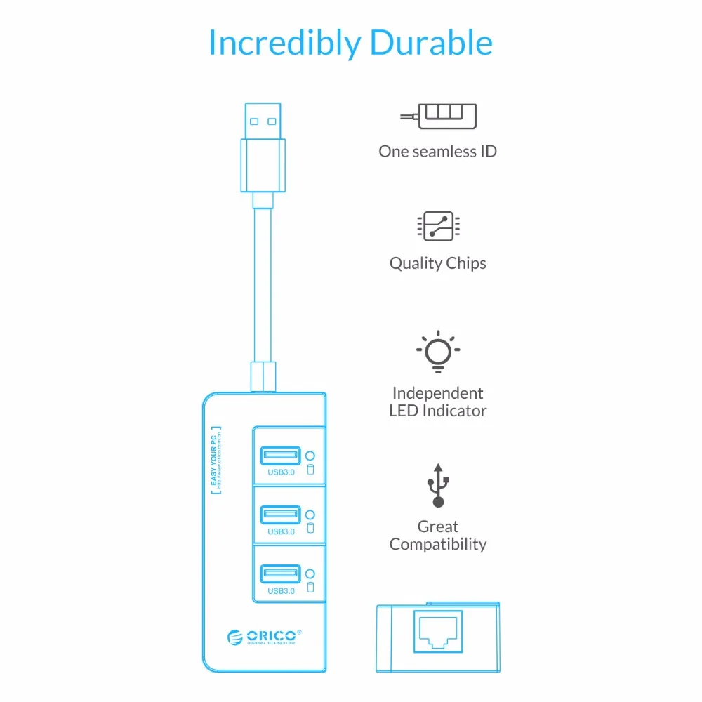 USB 3 0 разветвитель ORICO с внешней гигабитной сетевой картой RJ45 Суперскоростной 5