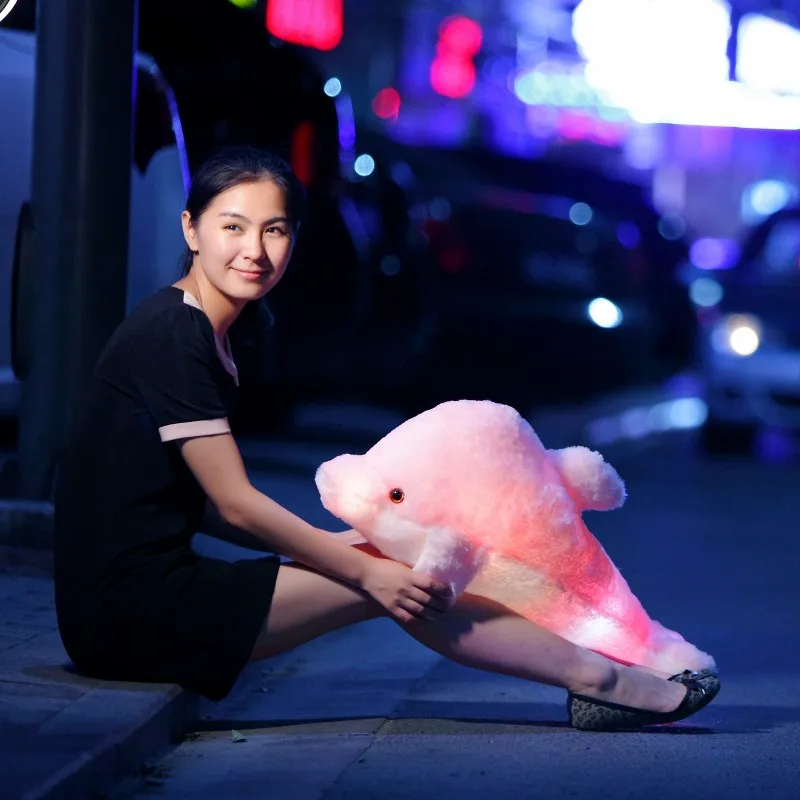 1pc 45cm Creative Luminous Plush Dolphin Doll Glowing Pillow LED Light Animal Toys Colorful Kids Children's Gift - купить по