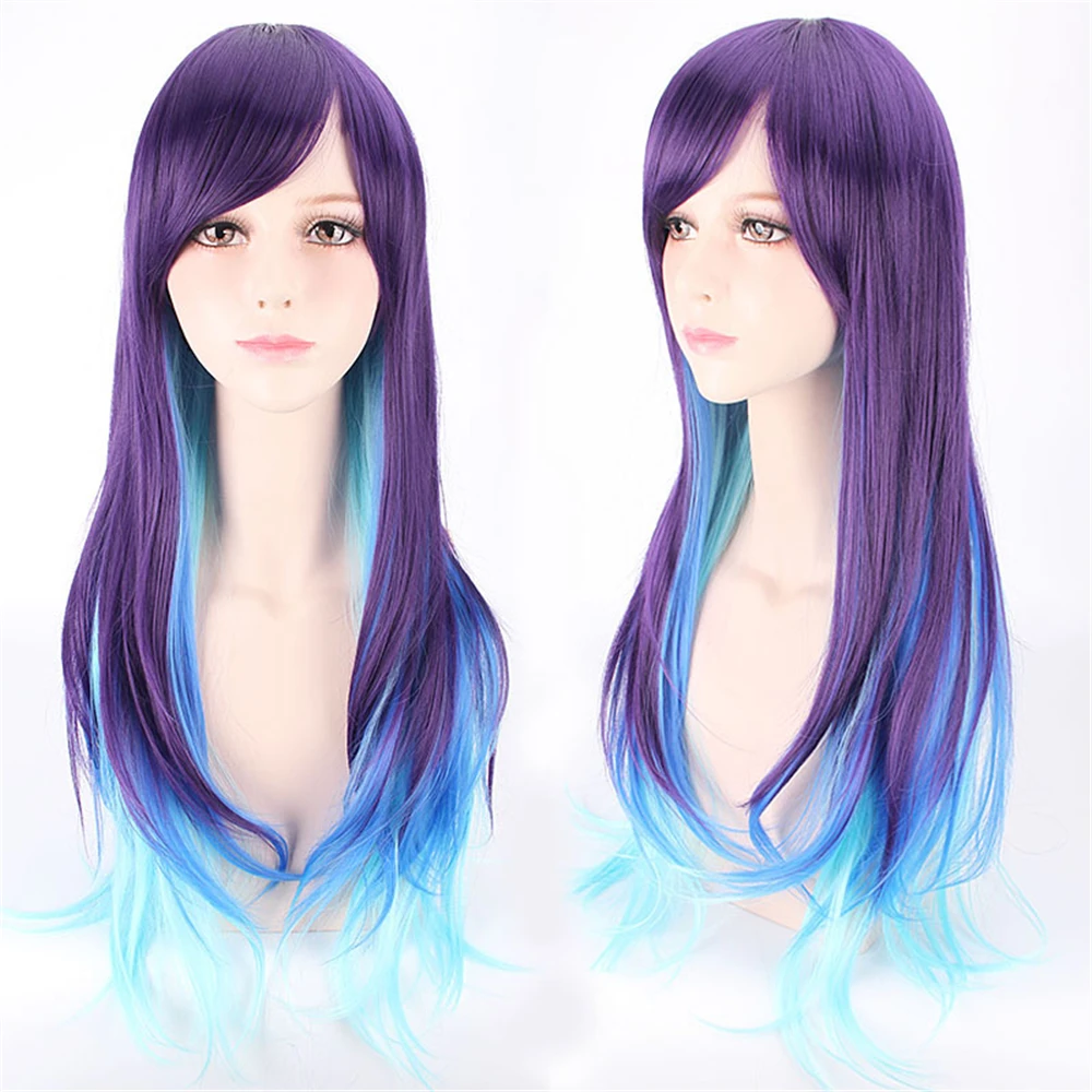 

Harajuku Lolita Violet Sky Blue Color Matching Watermark Roll Long Hair wig costume halloween anime unisex cosplay Anime