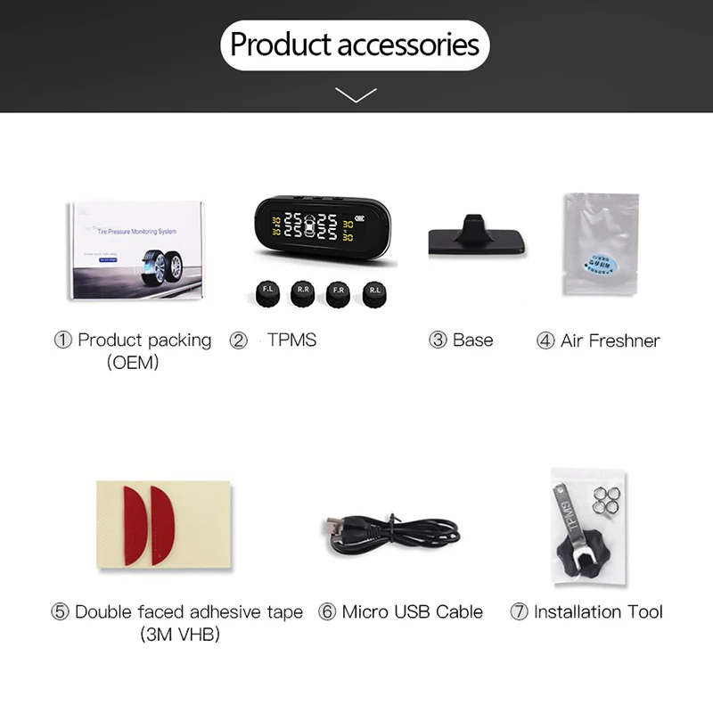 Мини Солнечная система контроля давления в автомобильных шинах TPMS с 4 внешними