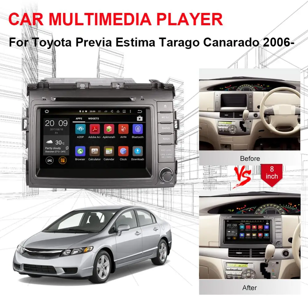 4 ГБ ОЗУ Android 8 0 автомобильный DVD GPS навигатор для Toyota Previa Estima Tarago Canarado 2006