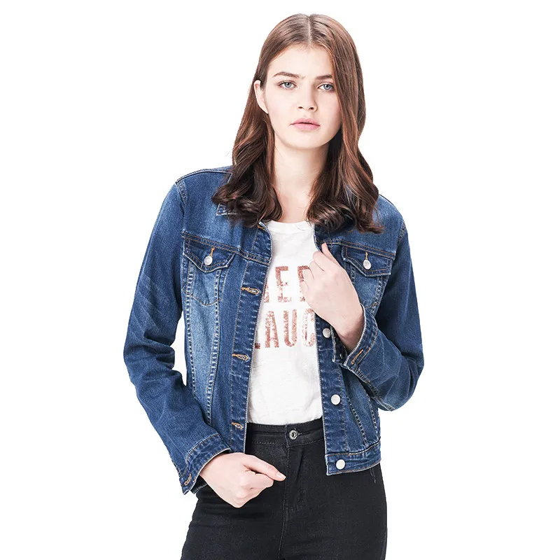 Женская джинсовая куртка LEIJIJEANS длинная синяя классическая приталенная