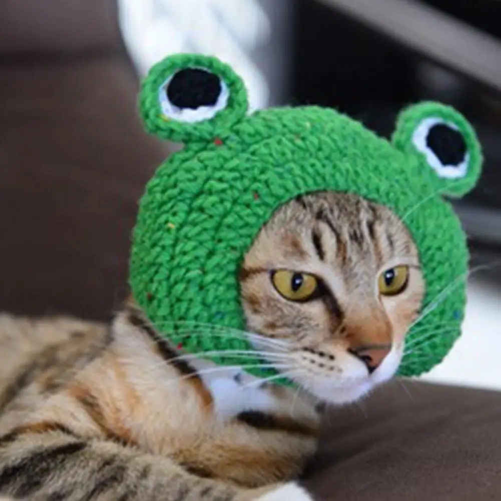 DIY Pet Cat Dog Creative Frog Design Hat Warm Knitted Gift for Pets | Accessories
