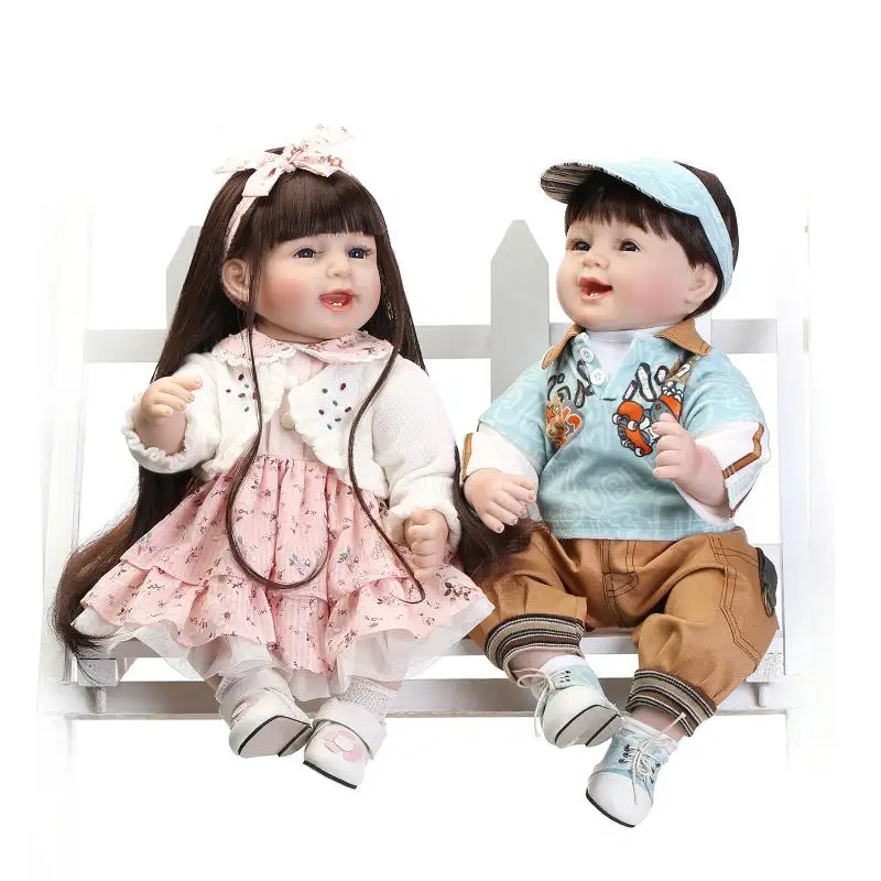 

55 см реалистичные куклы Reborn из мягкого силикона, реалистичные куклы Reborn Twins для мальчиков и девочек, Детский Рождественский подарок