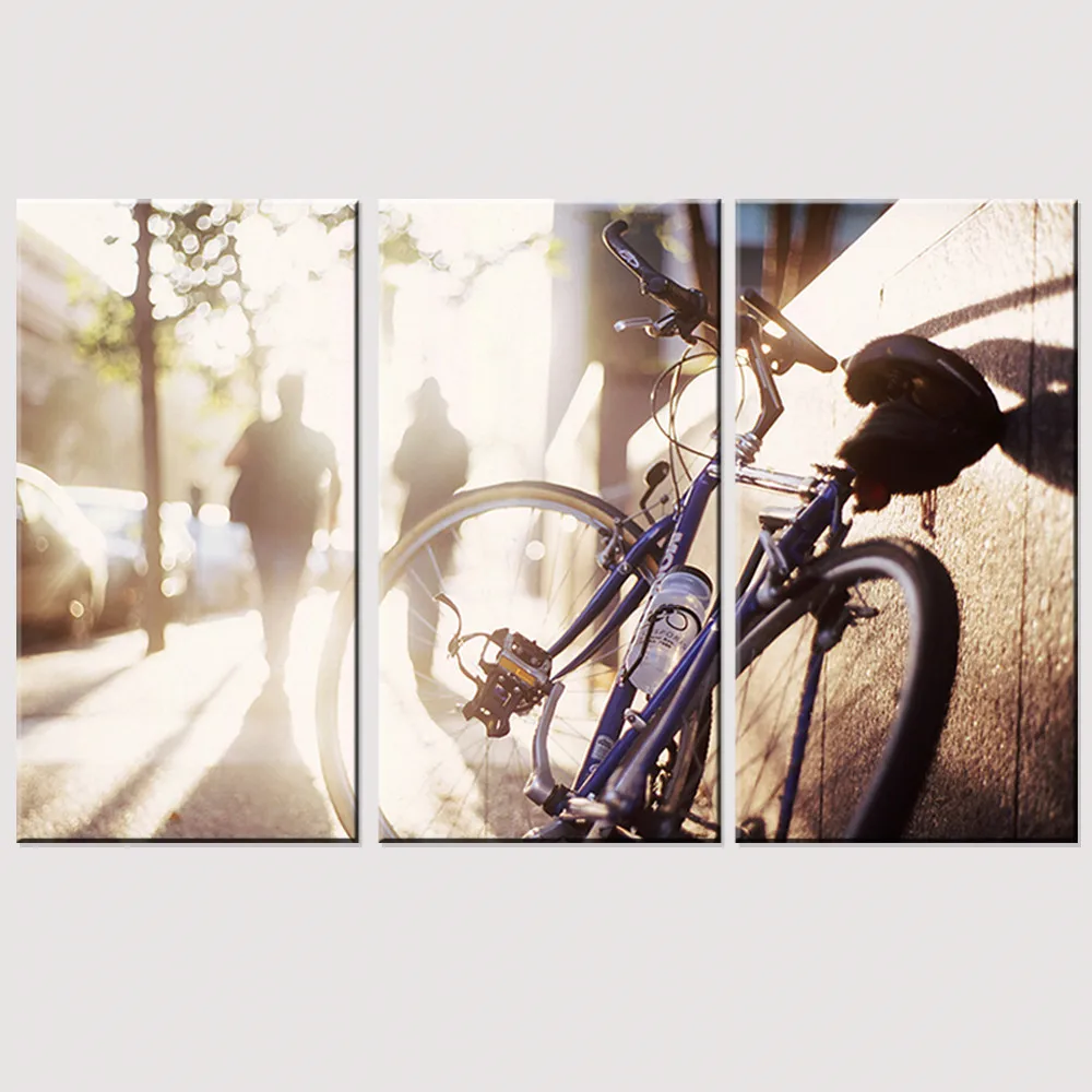 

HD Printed Bicycle Couple Walking In Sunset Oil Painting Wall Art Canvas Print Bicycle Poster Free Shipping Home Decoration