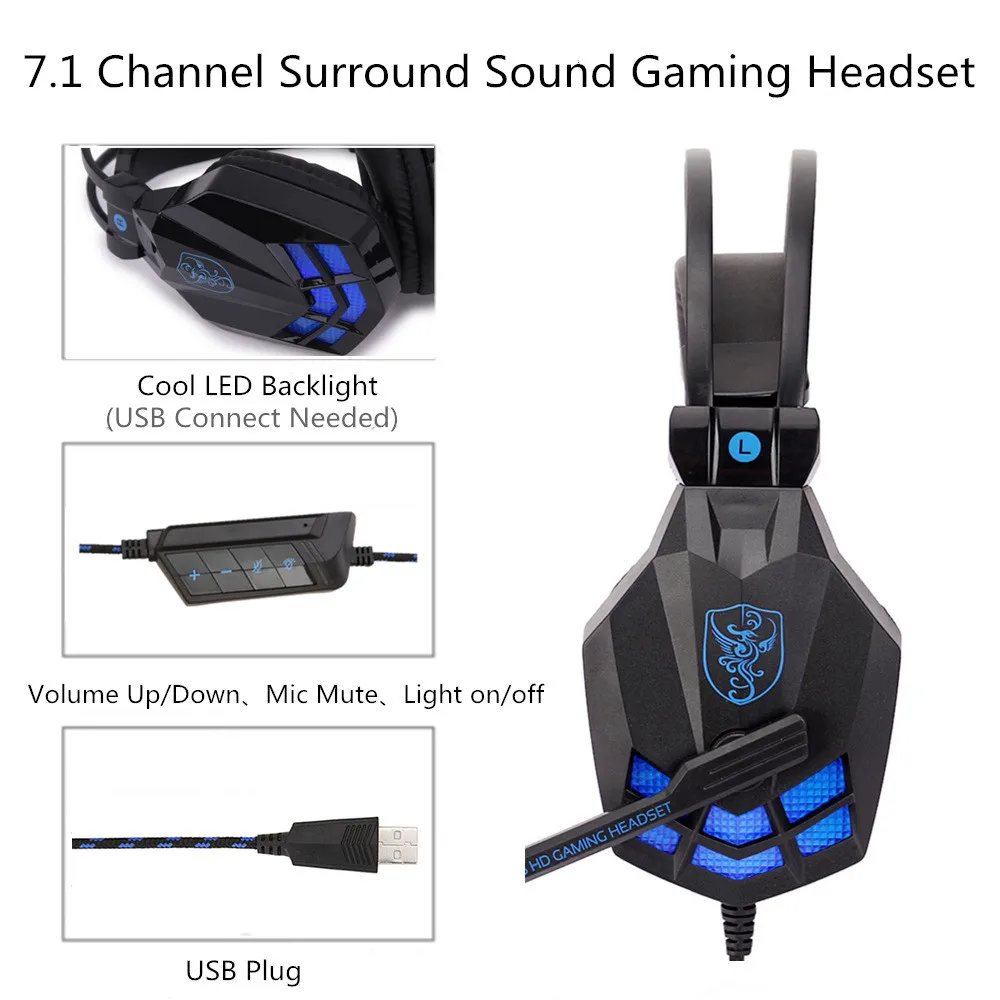SOYTO SY850 USB игровая гарнитура для PS4 PC 7,1 объемный звук шумоподавление микрофон нулевое давление уха Mute регулятор громкости